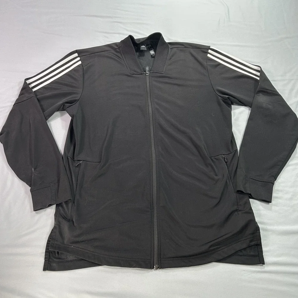 Adidas Jacket Mens Large Black Essentials 3-Stripes Tricot Track Top Full Zip *